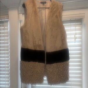 Catherine Malandrino Faux Fur Open Vest Cardigan Sweater Shrug